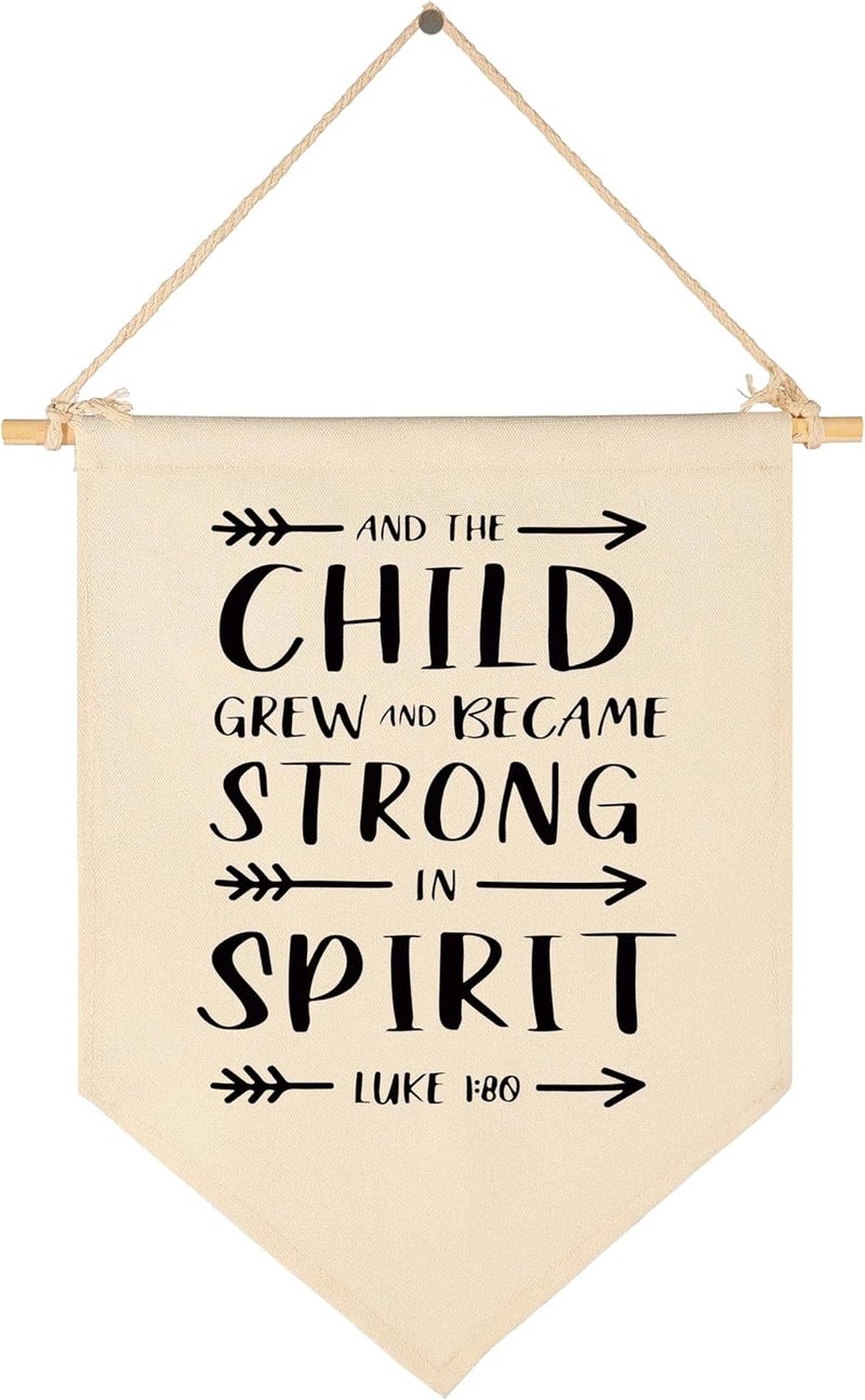 Topthink and The Child Grew and Became Strong in Spirit -Canvas Hanging Flag Banner Wall Sign Decor Gift for Baby Kids Girl Boy Nursery Teen Room Front Door - Luke 1:80 - Bible Verse, Religious, Scripture - Image 1